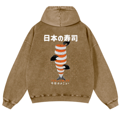 Delicious Salmon Sushi Vintage Washed Cotton Back Art Hoodie