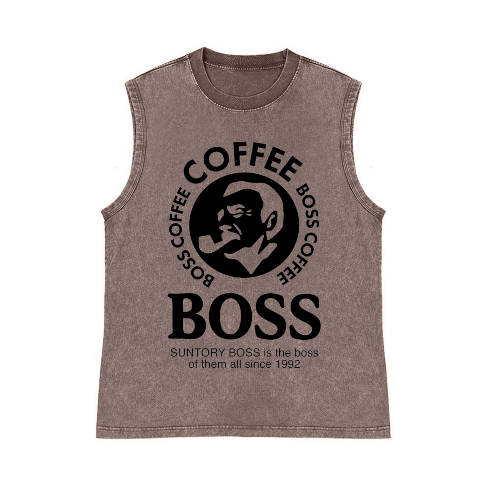 Coffee Boss Pure Cotton Wash-Dyed Sleeveless Tank Top