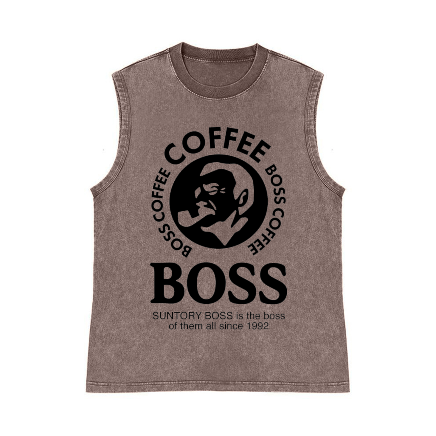 Coffee Boss Pure Cotton Wash-Dyed Sleeveless Tank Top