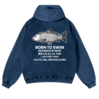 Fish Vintage Washed Cotton Back Art Hoodie