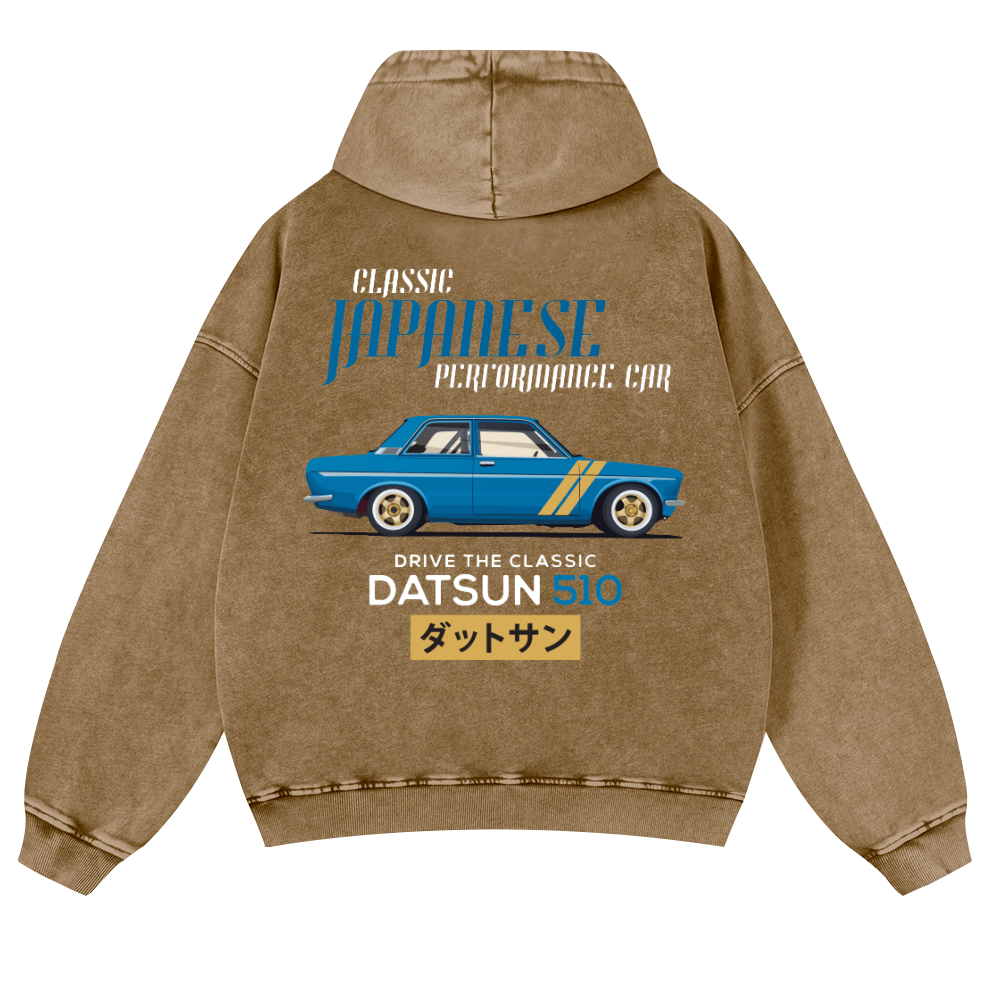 Datsun Car Vintage Washed Cotton Back Art Hoodie