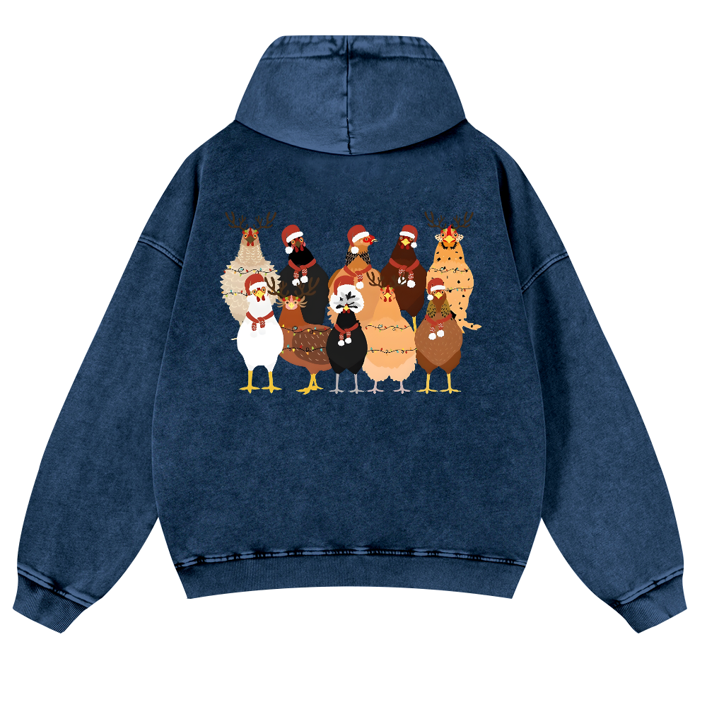 Chicken Vintage Washed Cotton Back Art Hoodie