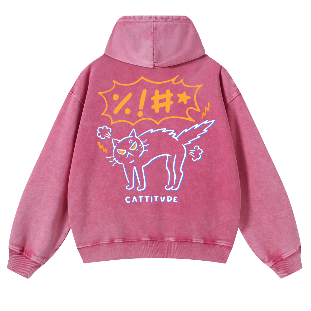 Cat Cattitude Vintage Washed Cotton Back Art Hoodie