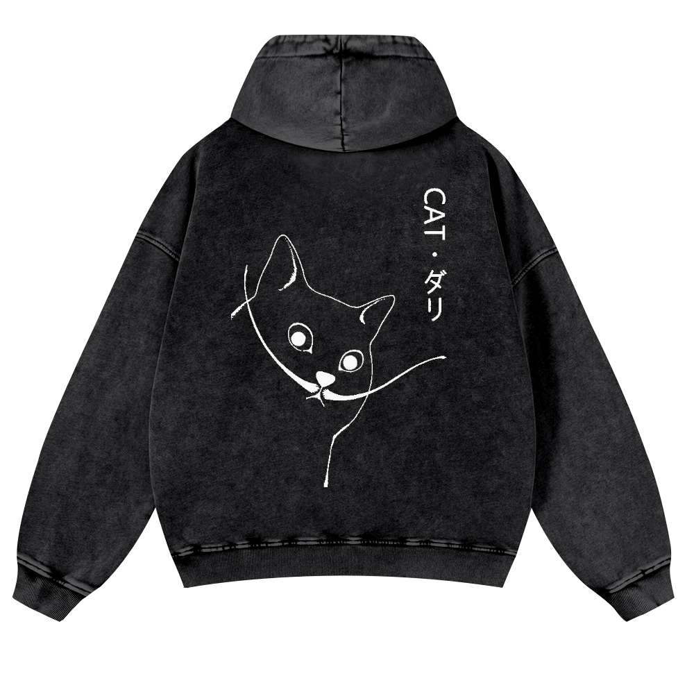 Warrior Cat Vintage Washed Cotton Back Art Hoodie