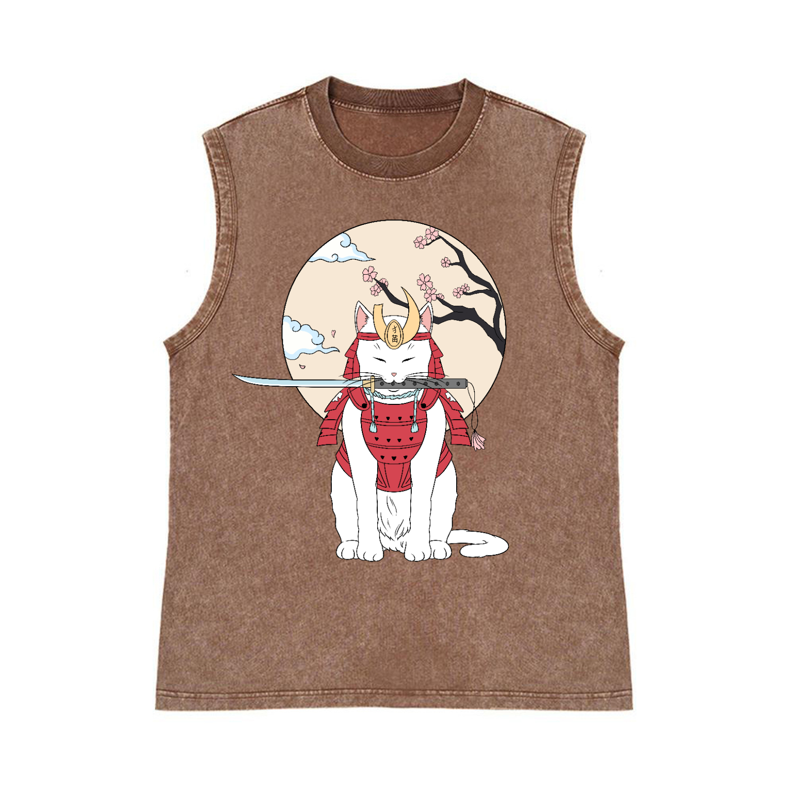 Samurai Cat Pure Cotton Wash-Dyed Sleeveless Tank Top