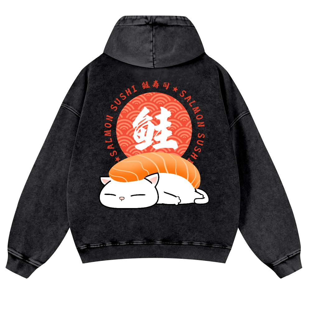 Sushi Cat Vintage Washed Cotton Back Art Hoodie