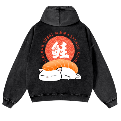 Sushi Cat Vintage Washed Cotton Back Art Hoodie