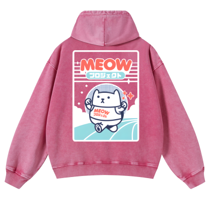 Meow Cat Vintage Washed Cotton Back Art Hoodie