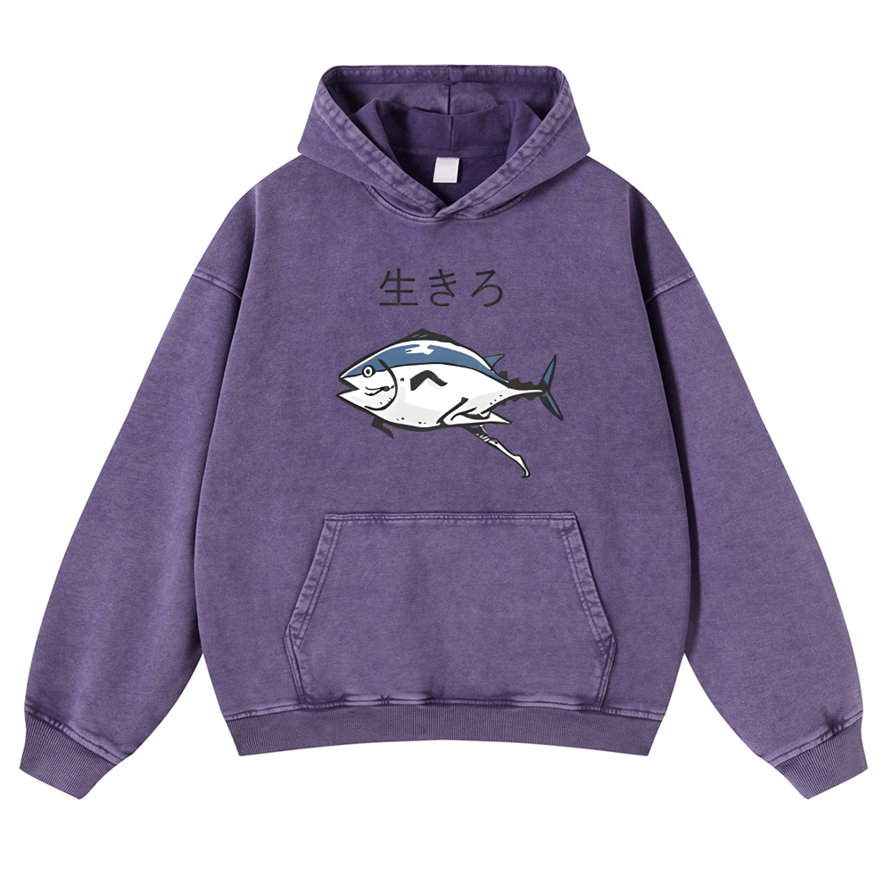 The Living Fish Vintage Washed Thick Cotton Hoodie