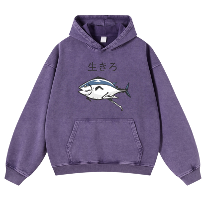 The Living Fish Vintage Washed Thick Cotton Hoodie
