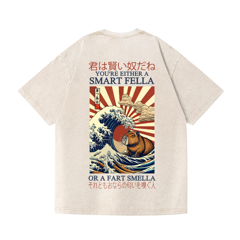Capybara Great Wave Vintage Wash Japanese Design Back Art T-Shirt