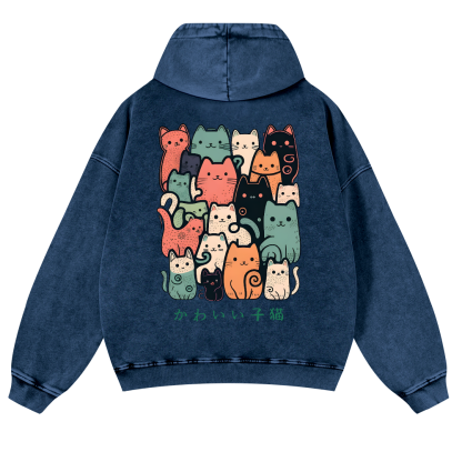 Cat Vintage Washed Cotton Back Art Hoodie