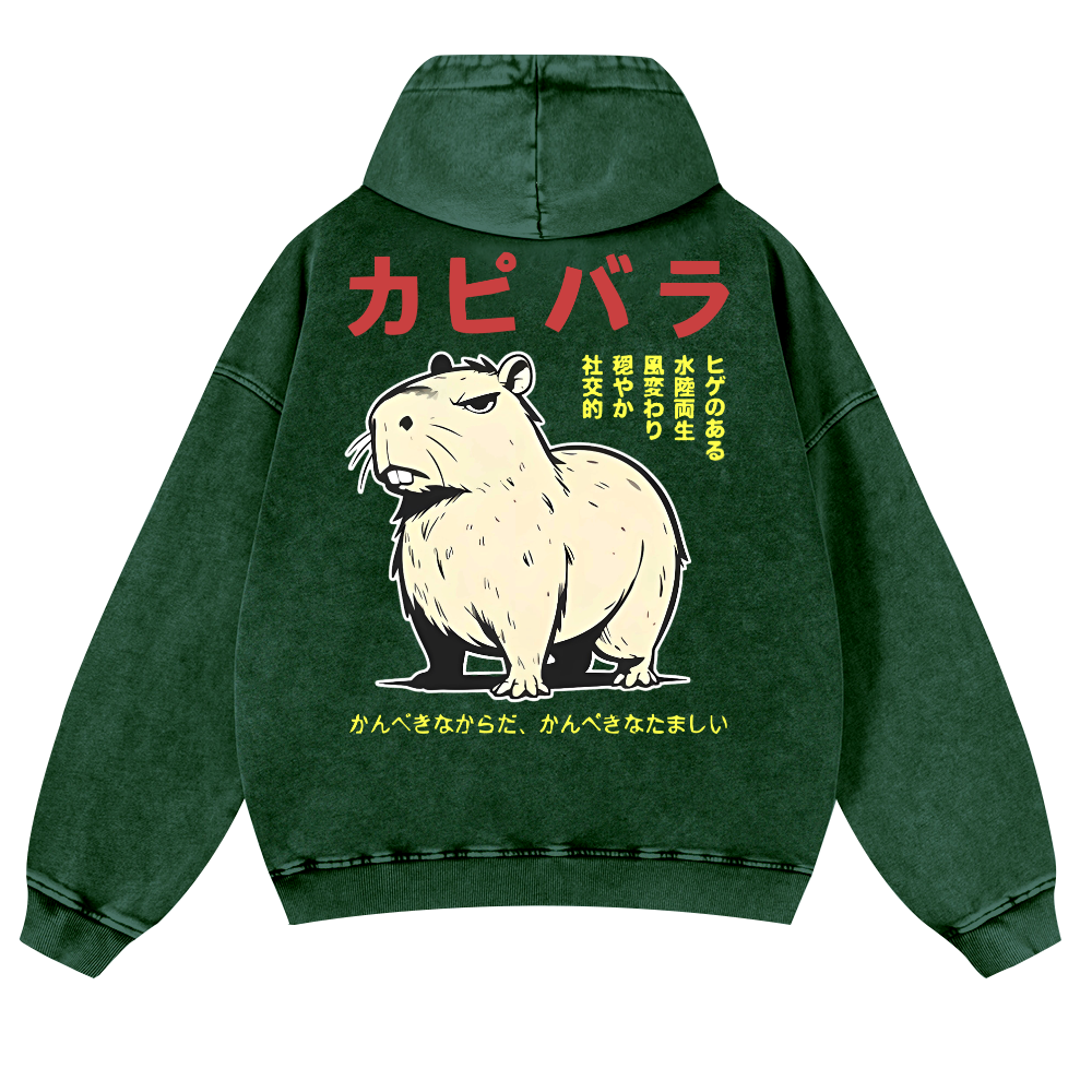 Capybara Vintage Washed Cotton Back Art Hoodie