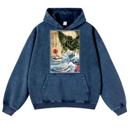 Octopus Ukiyoe Vintage Washed Thick Cotton Hoodie
