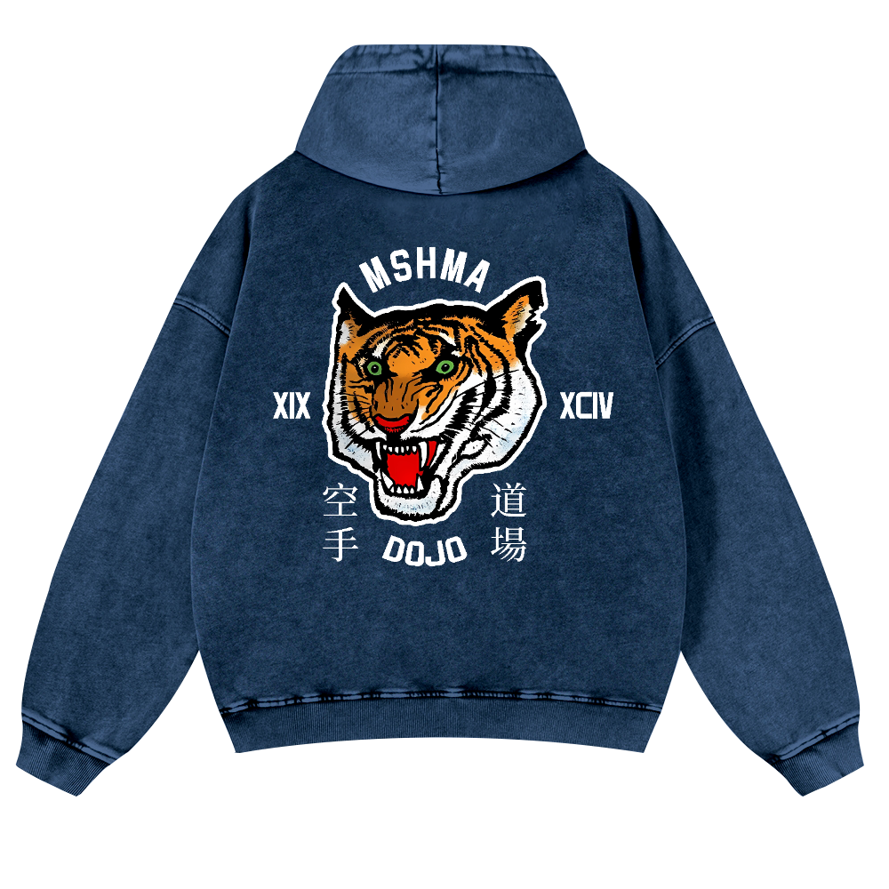 Mshma Dojo Tiger Vintage Washed Cotton Back Art Hoodie