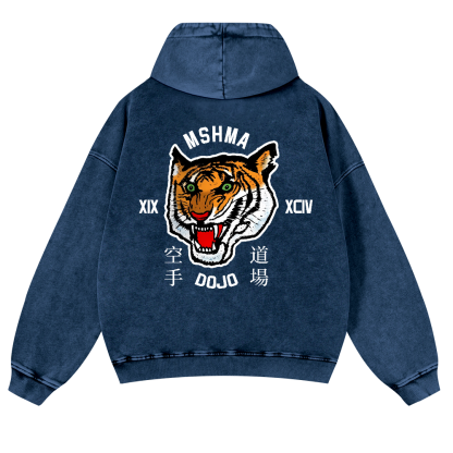 Mshma Dojo Tiger Vintage Washed Cotton Back Art Hoodie