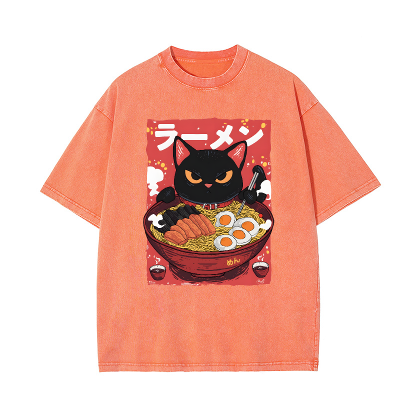 Ramen Cat Vintage Wash Japanese Design T-Shirt