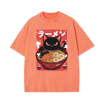 Ramen Cat Vintage Wash Japanese Design T-Shirt