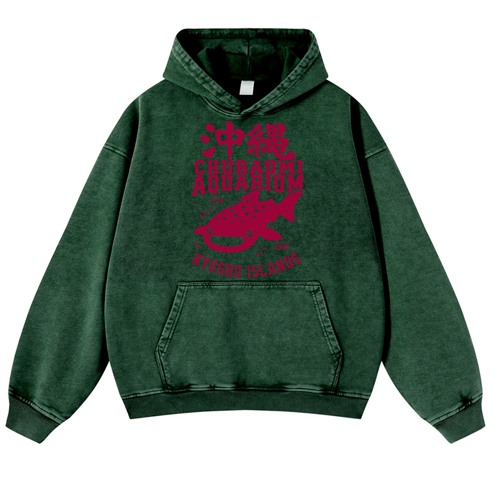 Okinawa Kyushu Islands Fish Vintage Washed Thick Cotton Hoodie