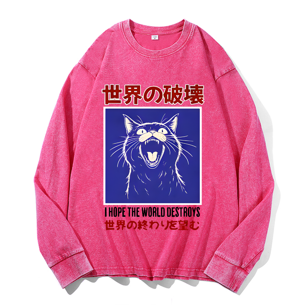 Cat Vintage Cotton Wash Crewneck Sweatshirt