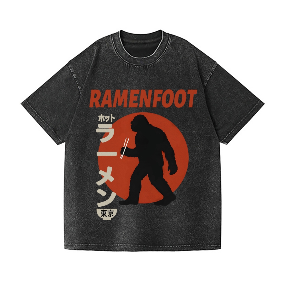 Bigfoot eating Ramen Vintage Wash Japanese Design T-Shirt