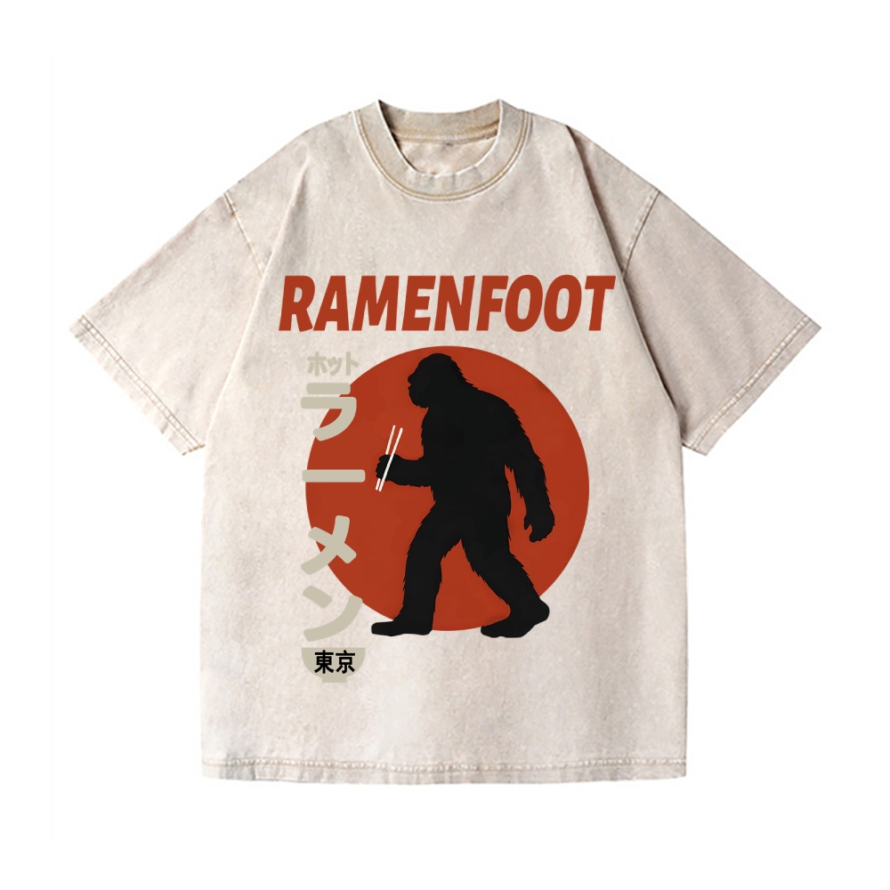 Bigfoot eating Ramen Vintage Wash Japanese Design T-Shirt