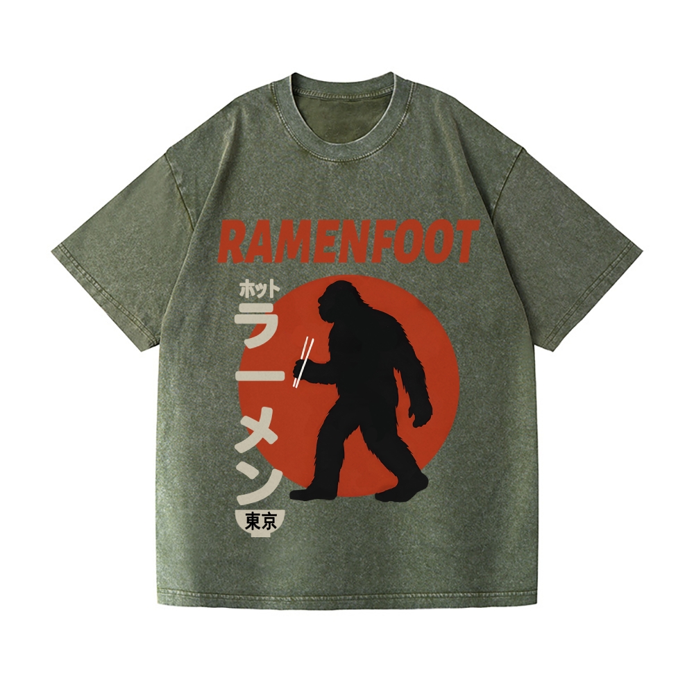 Bigfoot eating Ramen Vintage Wash Japanese Design T-Shirt