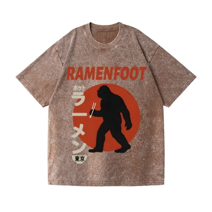 Bigfoot eating Ramen Vintage Wash Japanese Design T-Shirt