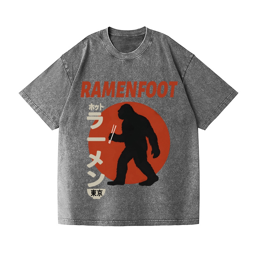 Bigfoot eating Ramen Vintage Wash Japanese Design T-Shirt