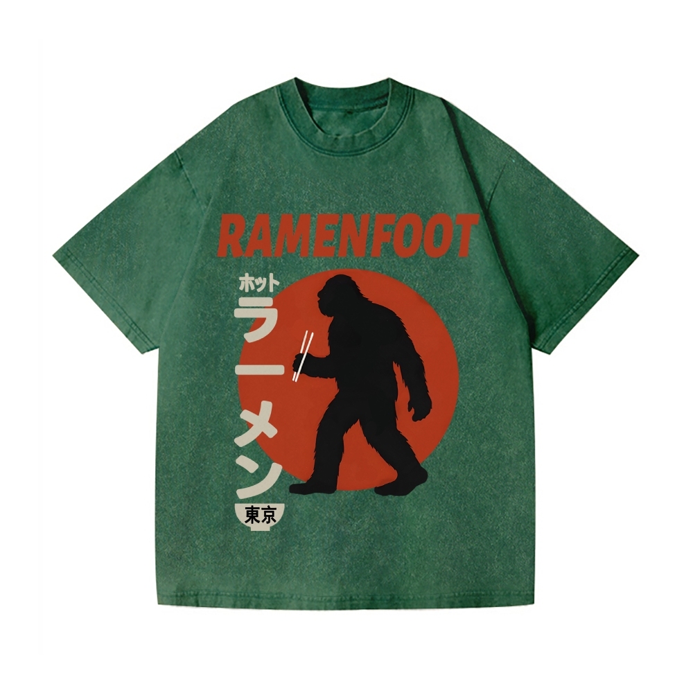 Bigfoot eating Ramen Vintage Wash Japanese Design T-Shirt