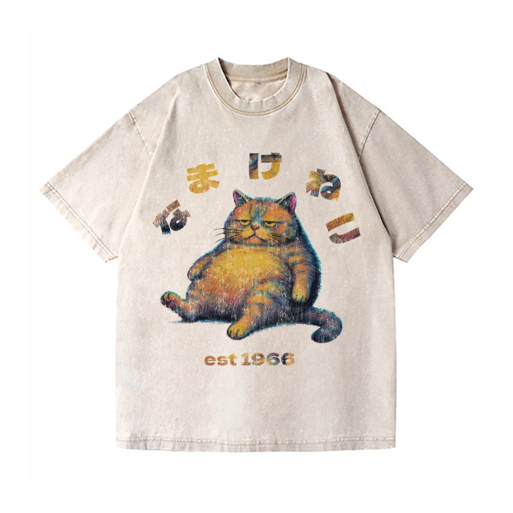 Lazy Cat Vintage Wash Japanese Design T-Shirt