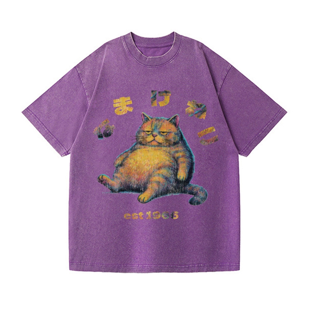 Lazy Cat Vintage Wash Japanese Design T-Shirt