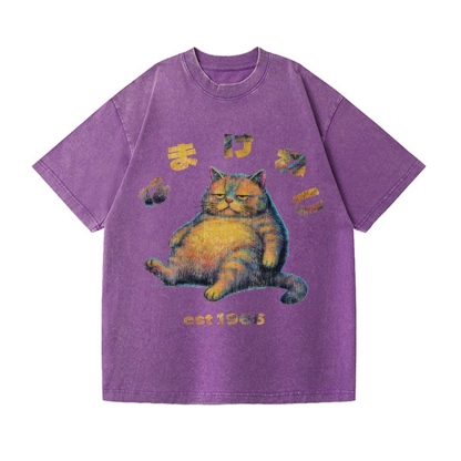 Lazy Cat Vintage Wash Japanese Design T-Shirt