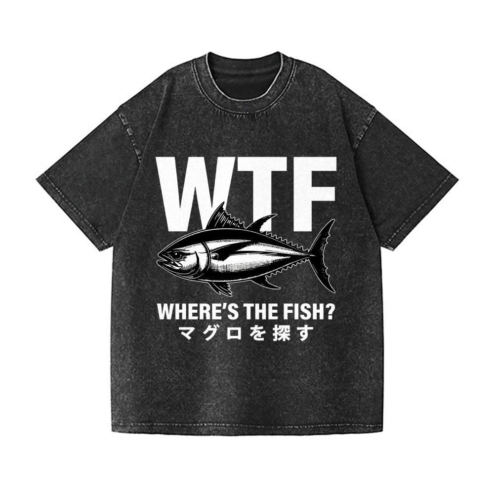 WTF Where's The Fish Vintage Wash Japanese Design T-Shirt