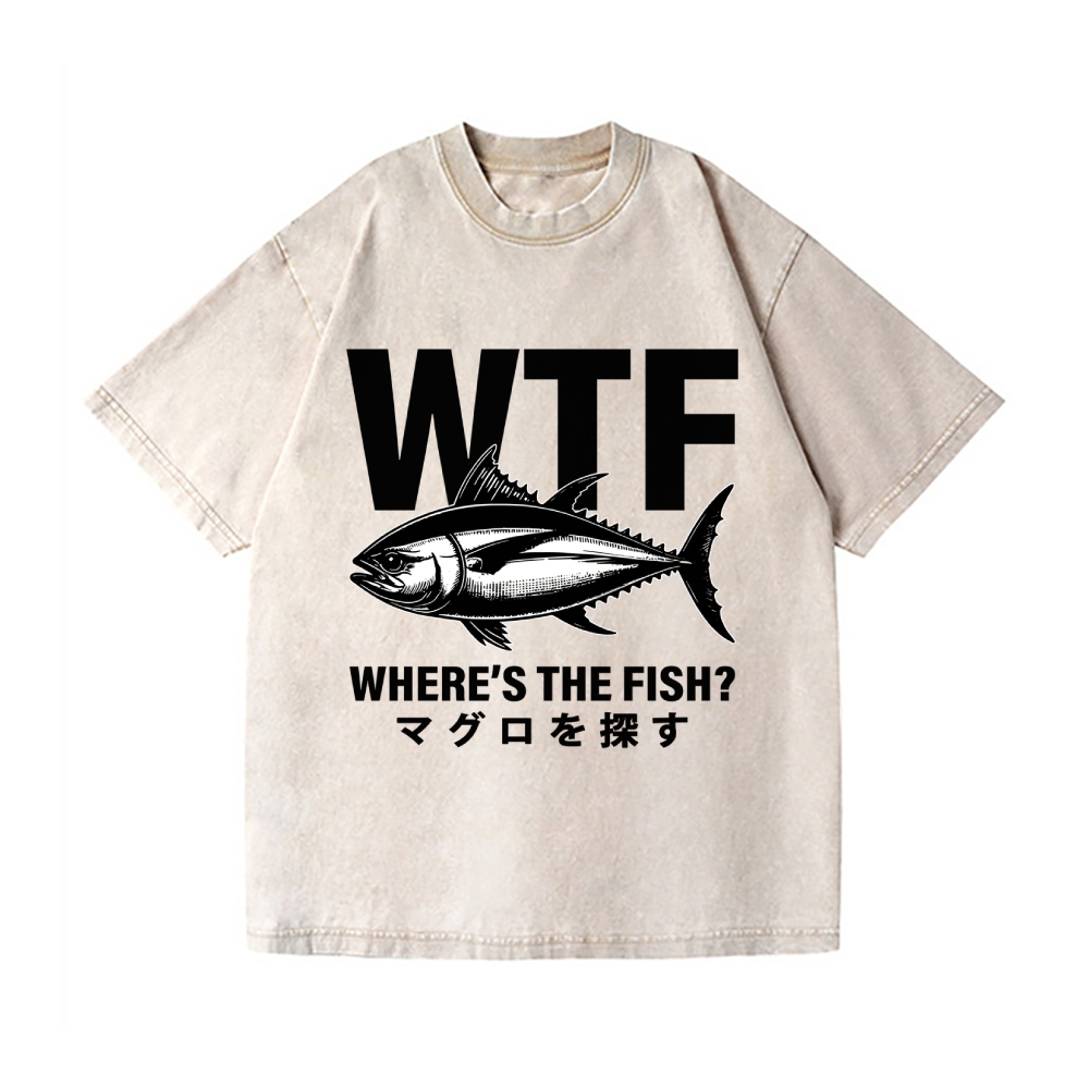 WTF Where's The Fish Vintage Wash Japanese Design T-Shirt