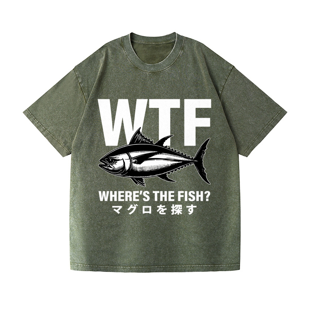 WTF Where's The Fish Vintage Wash Japanese Design T-Shirt