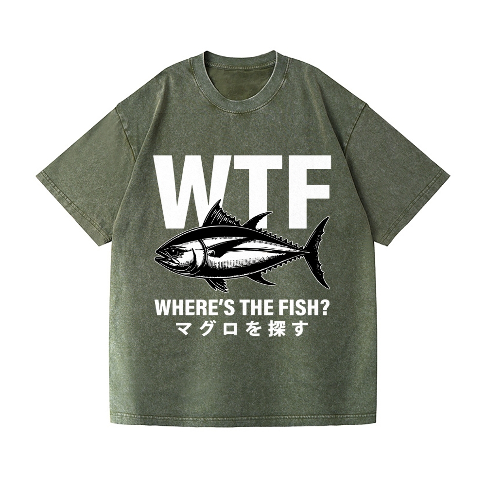 WTF Where's The Fish Vintage Wash Japanese Design T-Shirt