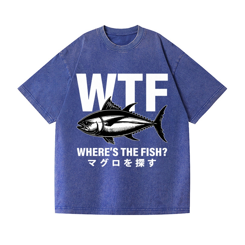 WTF Where's The Fish Vintage Wash Japanese Design T-Shirt