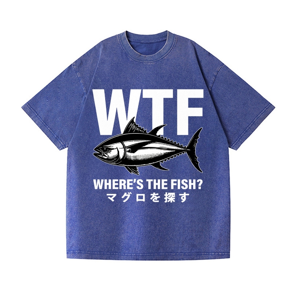 WTF Where's The Fish Vintage Wash Japanese Design T-Shirt
