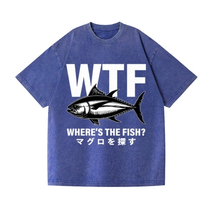 WTF Where's The Fish Vintage Wash Japanese Design T-Shirt