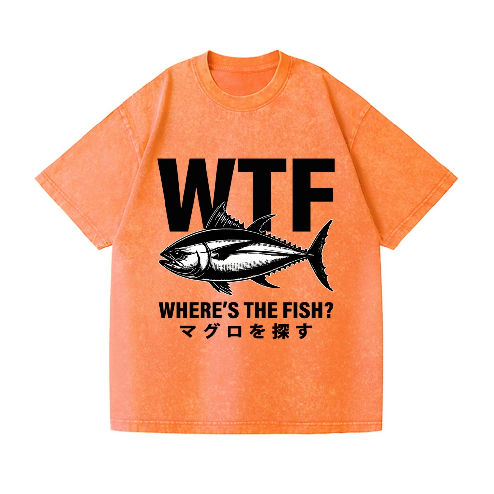 WTF Where's The Fish Vintage Wash Japanese Design T-Shirt