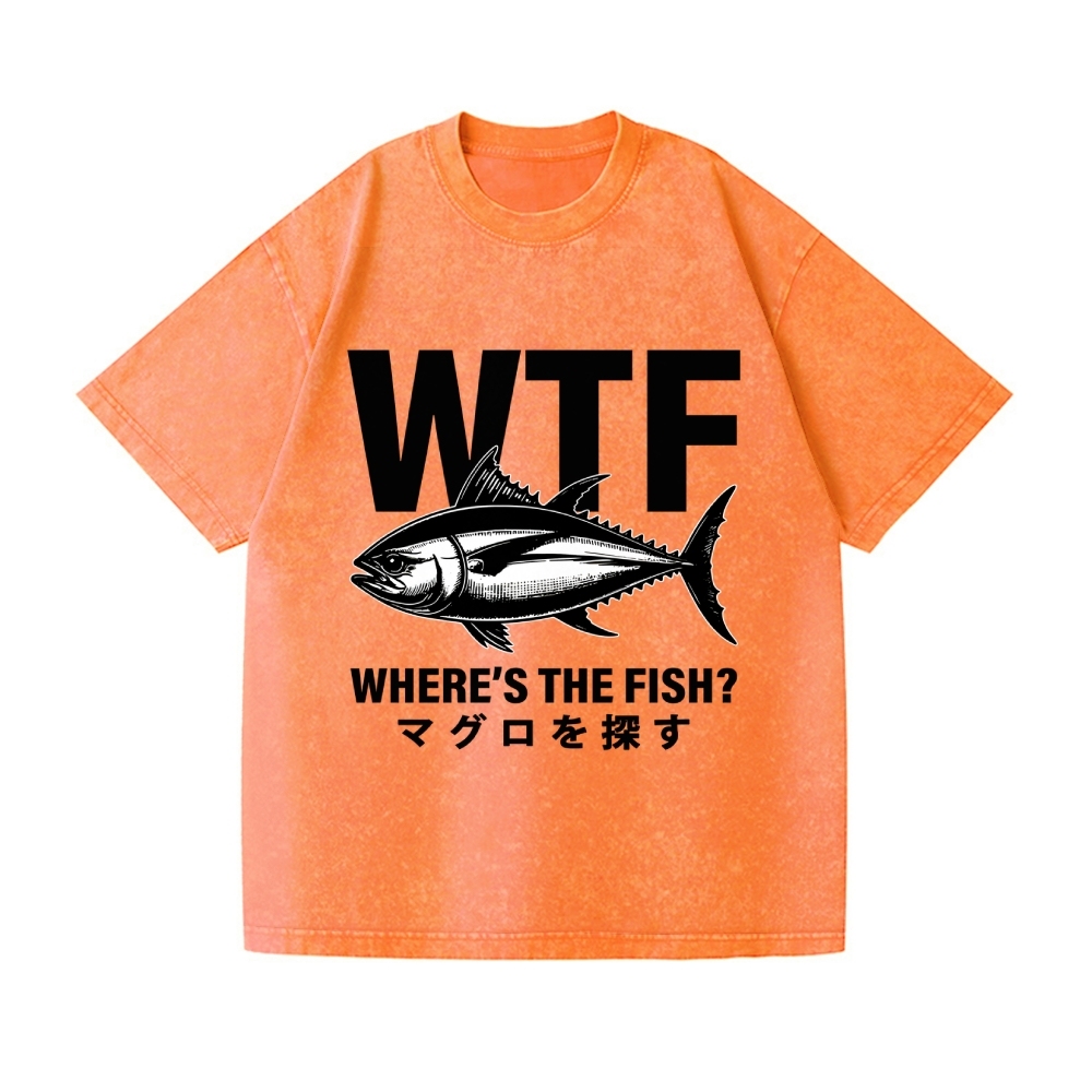 WTF Where's The Fish Vintage Wash Japanese Design T-Shirt