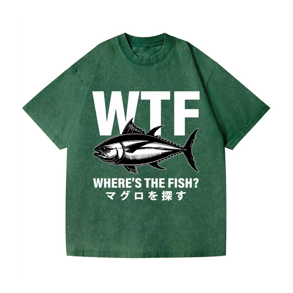 WTF Where's The Fish Vintage Wash Japanese Design T-Shirt