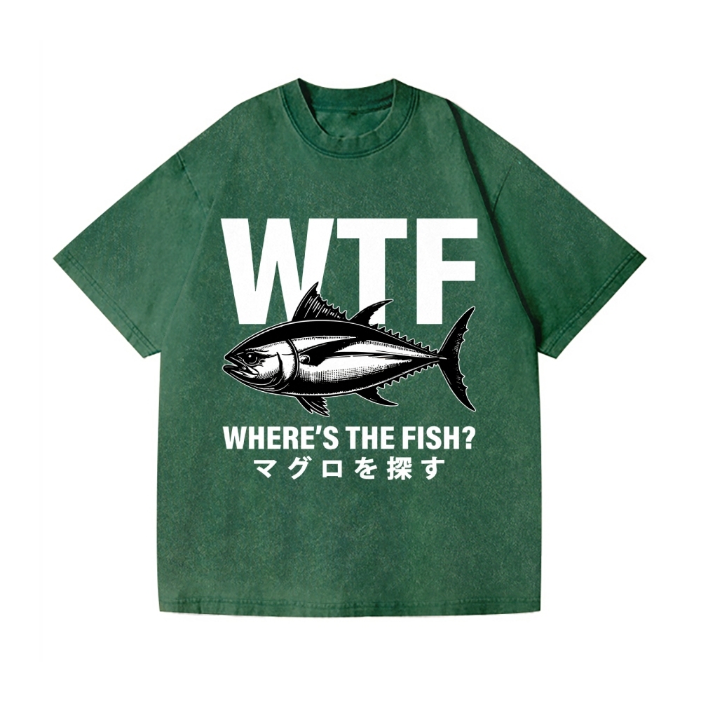 WTF Where's The Fish Vintage Wash Japanese Design T-Shirt