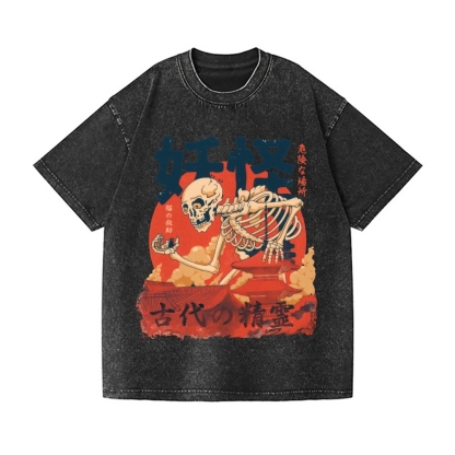 Yokai Rescuing Cats Vintage Wash Japanese Design T-Shirt