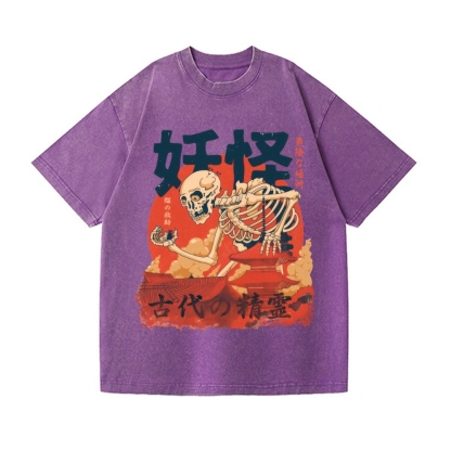 Yokai Rescuing Cats Vintage Wash Japanese Design T-Shirt