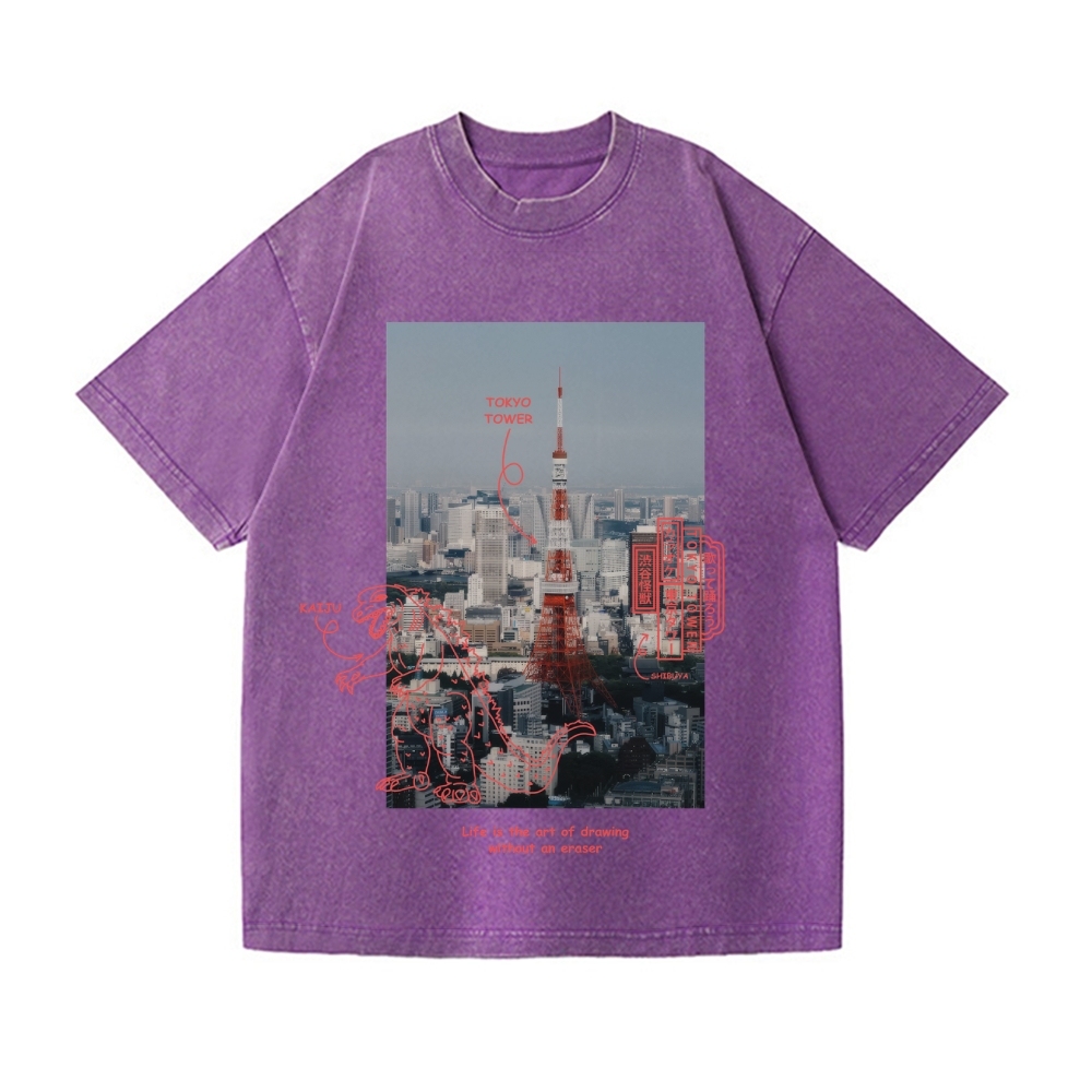 Kaiju Tokyo Tower Vintage Wash Japanese Design T-Shirt