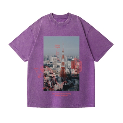 Kaiju Tokyo Tower Vintage Wash Japanese Design T-Shirt