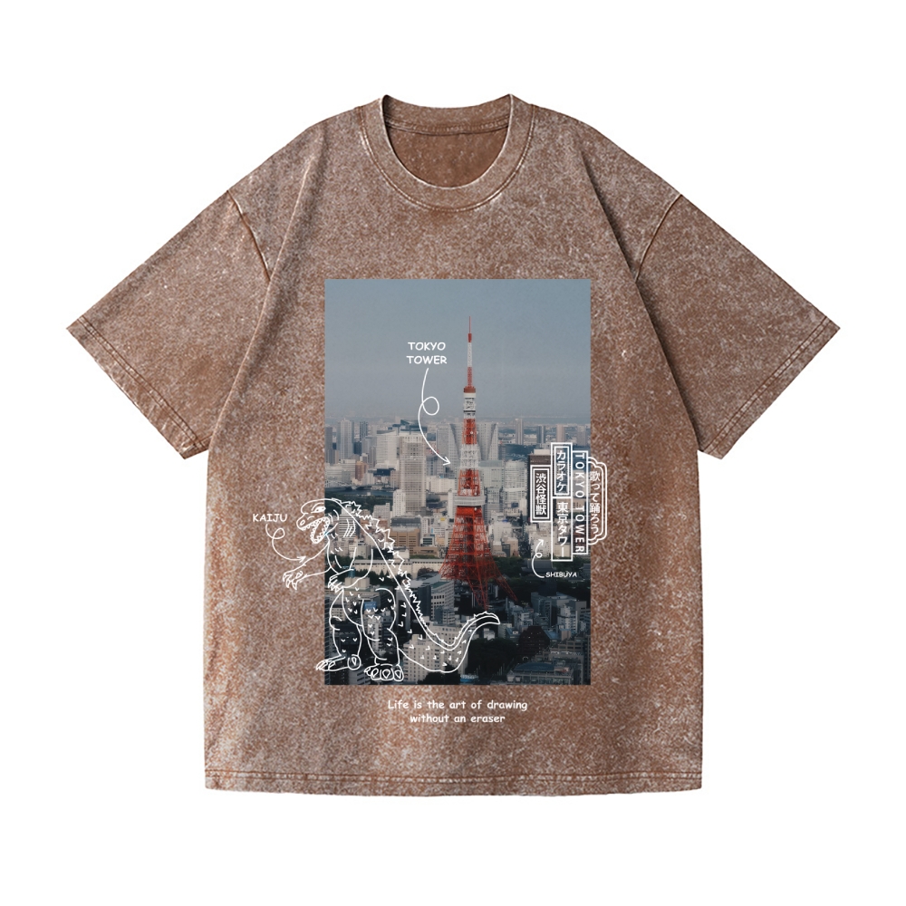 Kaiju Tokyo Tower Vintage Wash Japanese Design T-Shirt