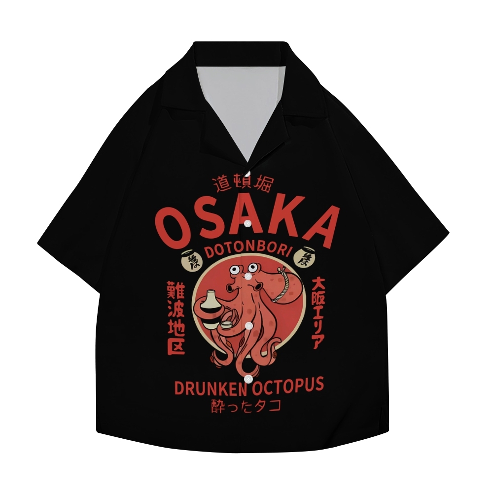 Osaka Dotonbori Drunken Octopus Japanese Style Camp Shirt
